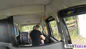 european redhead interacts with driver in the backseat