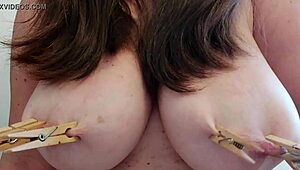 laly prin clamps her big tits and nipples in mommy milf action