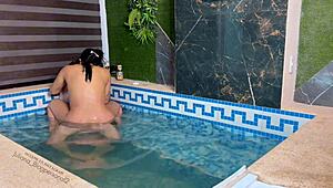 We fucked hard in the pool with my cousin.