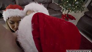 a wild group of girls fuck a guy at the crazy christmas sex party, things got out of hand fast