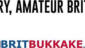 Watch this British brunette blow those throbbing cocks in a wild bukkake?