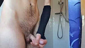 solo teen twink strokes huge cock in bath cum shot! 🛁