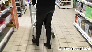 Wife in Latex Fetish Gear Filmed in Public Shopping Mall