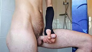 solo teen twink strokes huge cock in bath cum shot! 🛁