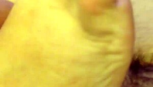 my wife gives a hot footjob with pink toenails and cumshot