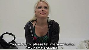 Sandra participates in outdoor Czech casting interview.