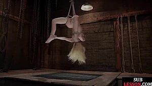 i'm the petite bdsm sub getting suspended and whipped before my master fucks me