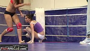 Euro Lesbians Wrestle And Dive Into Intense Pussy Licking