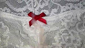 My friend's rich pussy gets a cumshot in her favorite white thong after lingerie masturbation.