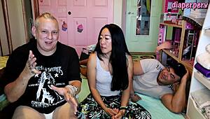 behind the scenes, a kinky diaper fetish guy answers random sex questions with a twist