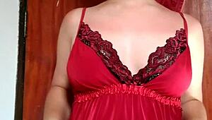 Sunburnt Girl Gropes Her Big Tits After Shower Masturbation