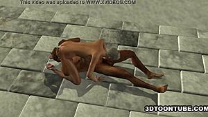 3d cartoon babe does a 69 before having some hot sex outdoors