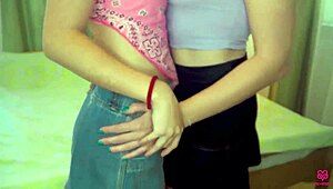 Two Sweet Lesbians, Hannah & Jasmine, Kiss with Hot Passion!