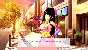 Anime miko swordsman gets big tits massaged and sucked