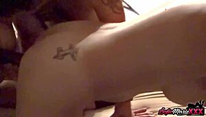 Milf Sofie Marie uses a double-sided dildo with her lady friend in a threesome, licking tits and cunnilingus.