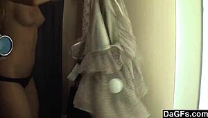 Dagfs pleasuring herself at the tanning saloon with fingering and masturbation!