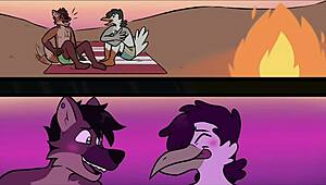 does that furry wolf eat the gay bird on the beach with cum