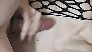 Milf Rides Monster Cock in Fishnets! Cumshot!