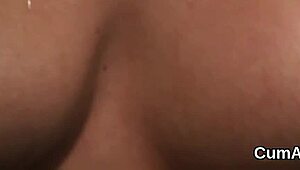 Foxy babe receives a facial treatment and swallows the product