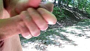 outdoor maledom session with ripped clothes, shaved cock, and creamy orgasms