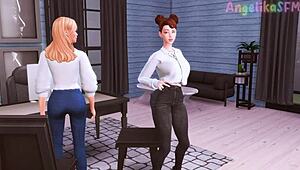 futanari boss lures secretary into deep throat test with massive tool.