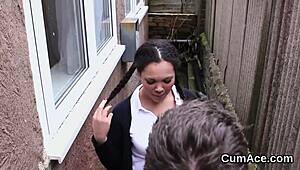 Wacky hottie gets sperm shot on her face sucking all the cream!