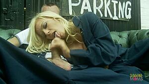 Blonde milf swallows long cock