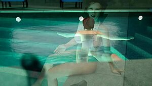 Poolside blowjob and titjob get everything wet