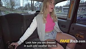 Big ass blonde teen passenger fucks taxi driver in public car ride