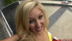 Skinny Blonde Teen Takes Creampie in Tight Hole