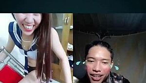 Vietnamese girl bent over for intense doggystyle pounding on chair