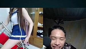 Vietnamese girl bent over for intense doggystyle pounding on chair