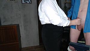 Slutty Secretary Jerks Off Her Boss's Big Cock at Work