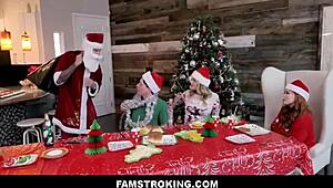 Famstroking - Holiday Family Foursome with Charlotte Sins and Summer Hart at Dinner
