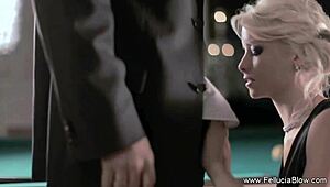 Mature MILF gives handjob and blowjob to pool player