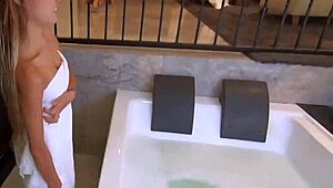Skinny Asian teen shaves her pussy while teasing in jacuzzi