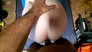 Fucking her hard in the shop with close-up views!