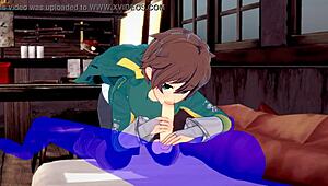 konosuba yaoi kazuma blowjob with cum in mouth