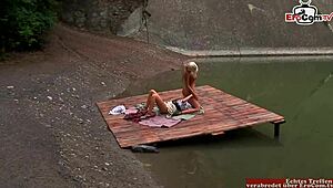 Skinny brunette and busty blonde have lesbian sex