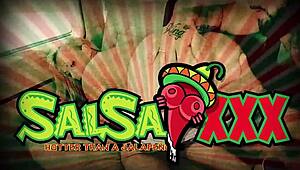 Tattooed girl feels intense squirting on balcony