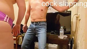 Brutal femdom OL punches M guy's penis over jeans till bleeding!