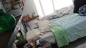 Chubby Mexican milf cleaning her room caught on hidden cam