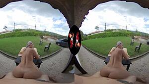 This big tits purple haired latina babe shines in outdoor 5K VR.
