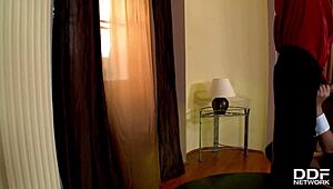 Wow, sexy stripper Linet deepthroats and swallows hot cum!