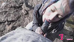 Caught In Wild Public Blowjob On Ruine.