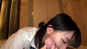 Amateur Japanese teen with big tits enjoys blowjob fucking and toys