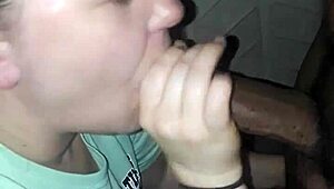 White milf slut sucks big black cock in interracial oral