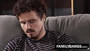 Irresistible topless stepsister craves stepbro's dick on the sofa 😍