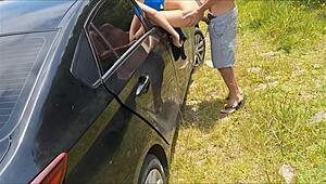 Wife Displays Big Ass in Car Window for Strangers to Fuck