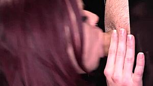 Redhead swallows cum at gloryhole deepthroat